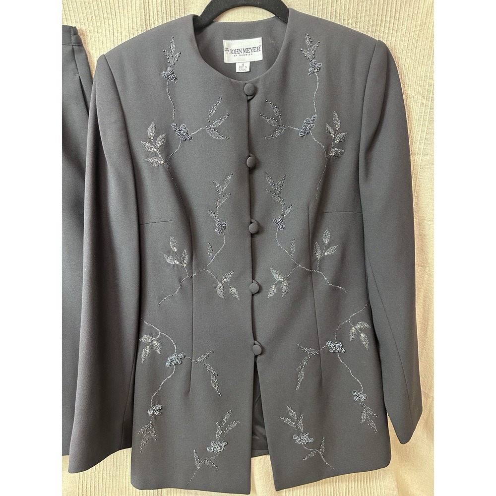 Vintage John Meyer of Norwich Wedding Grey Beaded Vine Skirt Suit Set Bling Y2K